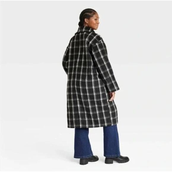 Ava & Viv Women's 4X Black & White Plaid Double Breasted Knee Length Overcoat - Picture 5 of 6